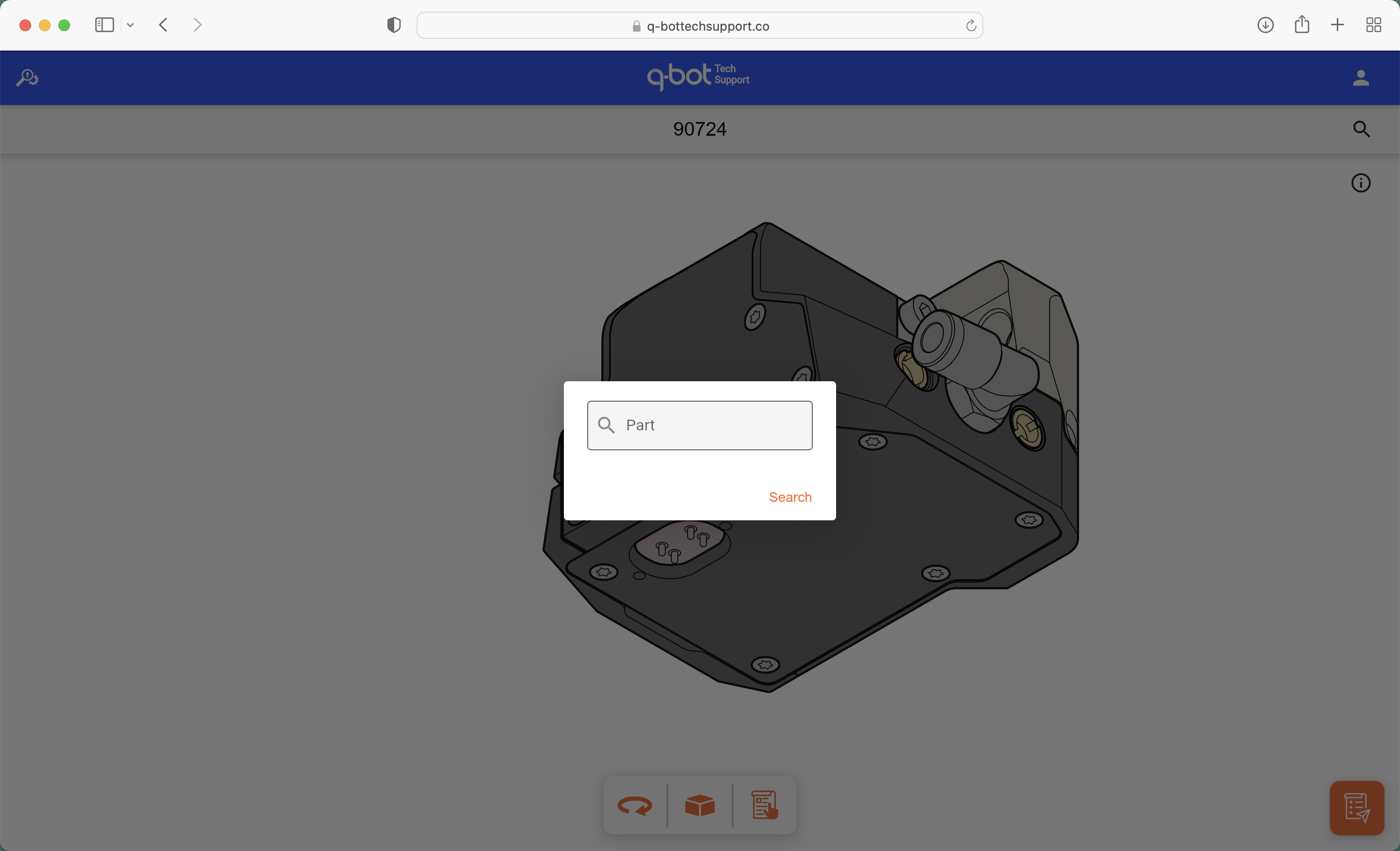 Interactive parts app — perspective view with cart